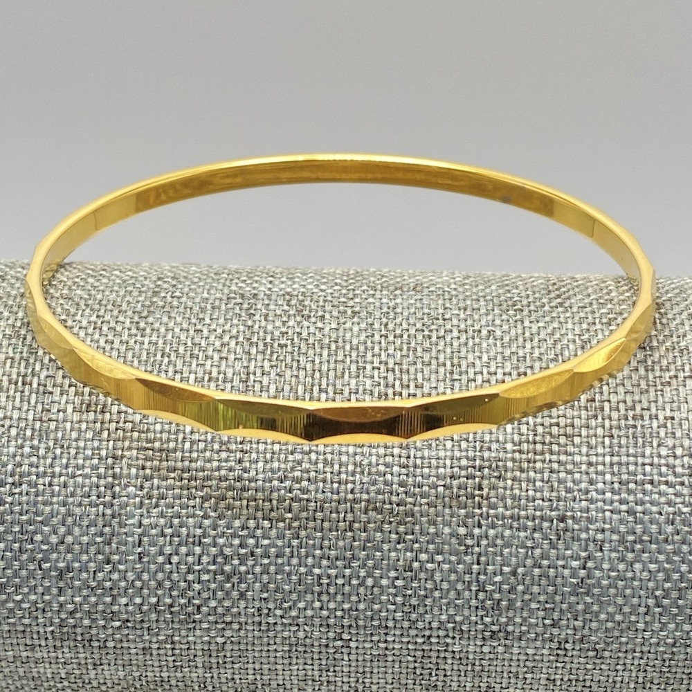 Monet Gold Tone Bangle Bracelet Vintage Etched Gold 2.5"